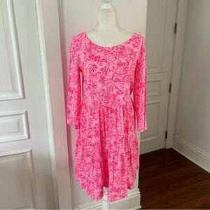 Lilly Pulitzer Hot Pink Floral Long Sleeve Fit-and-Flare Dress